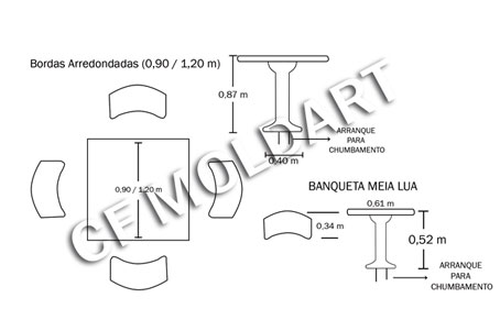 Conjunto de Mesa Quadrada de Concreto c/ Banco Meia Lua MS05A