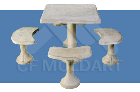 Conjunto de Mesa Quadrada de Concreto c/ Banco Meia Lua MS05A