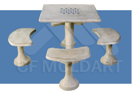 Conjunto de Mesa Quadrada de Concreto c/ Banco Meia Lua MS05