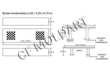 Conjunto de Mesa Retangular de Concreto c/ e Tabuleiro p/ Jogos MS06