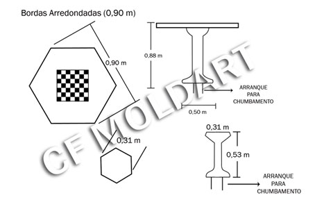 Conjunto Sextavado de Concreto c/ Tabuleiro p/ Jogos de Damas  MS08