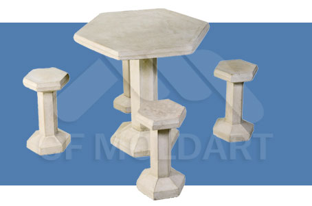 Conjunto de Mesa e Bancos Sextavados de Concreto MS08A